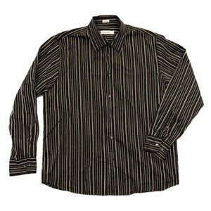 Calvin Klein Men's Button Up Shirt Size L Black Gray Striped Long Sleeves GUC